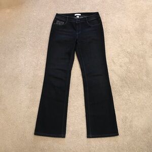 WHBM Black Denim Jeans Womens Size 8 Regular Boot Leg Crystal Embellish Low Rise